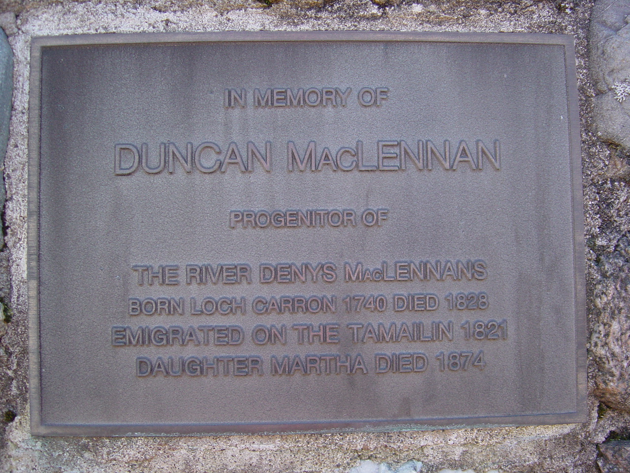 Photo of photos/Duncan MacLennan bn 1740 Lochcarron Plaque migrated to River Denys